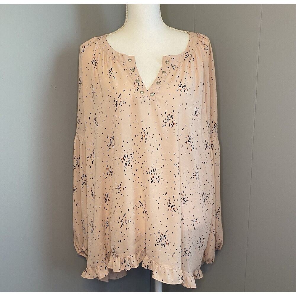 a.n.a Blush Pink Long Sleeve Ruffle Blouse Size XL